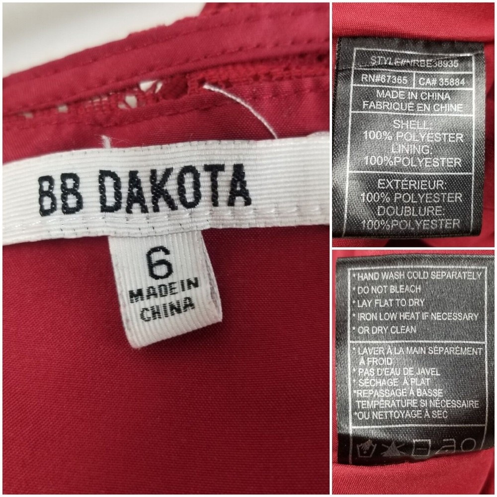 BB Dakota Red Fit & Flare Mini Dress Crew Neck Lace Open Back Women's Size 6 - Picture 6 of 16